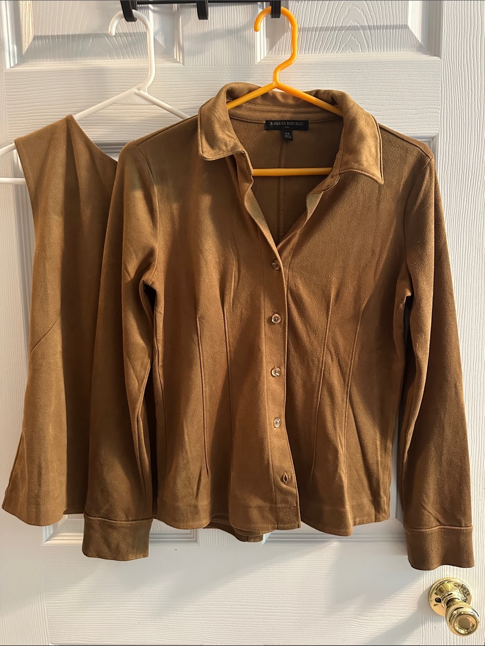 Banana Republic vegan Suede Brown Long-Sleeve shirt with sleeveless top 2 piece